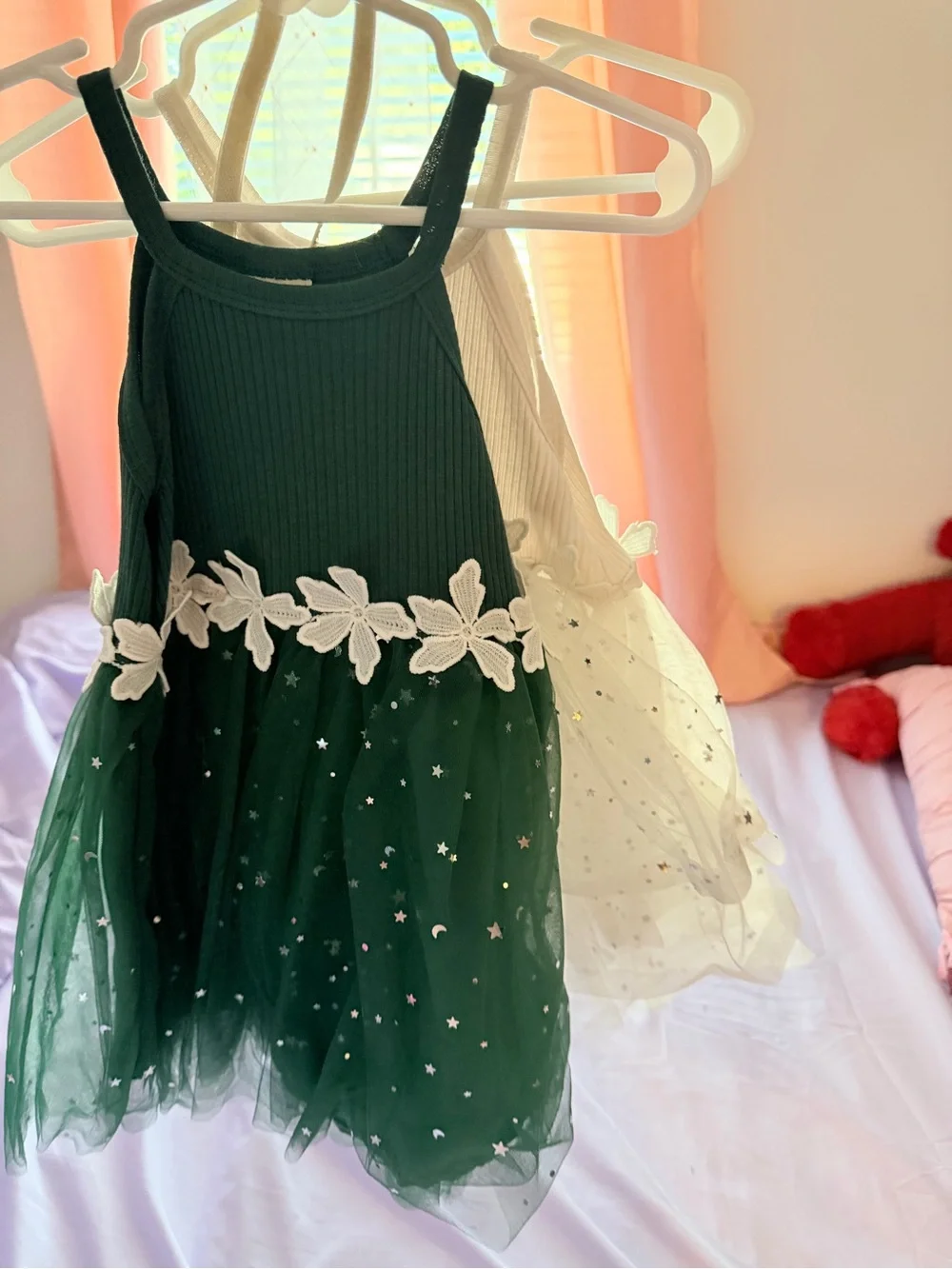 Kids Floral Star Tulle Dress - Green and White